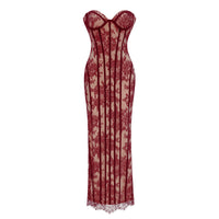 Urszula Red Floral Lace Corset Maxi Dress