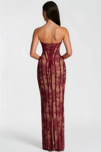 Urszula Red Floral Lace Corset Maxi Dress