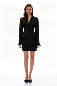 Valeria Black Stand Collar Long Sleeves Mini Dress