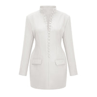 Valeria White Stand Collar Long Sleeves Mini Dress
