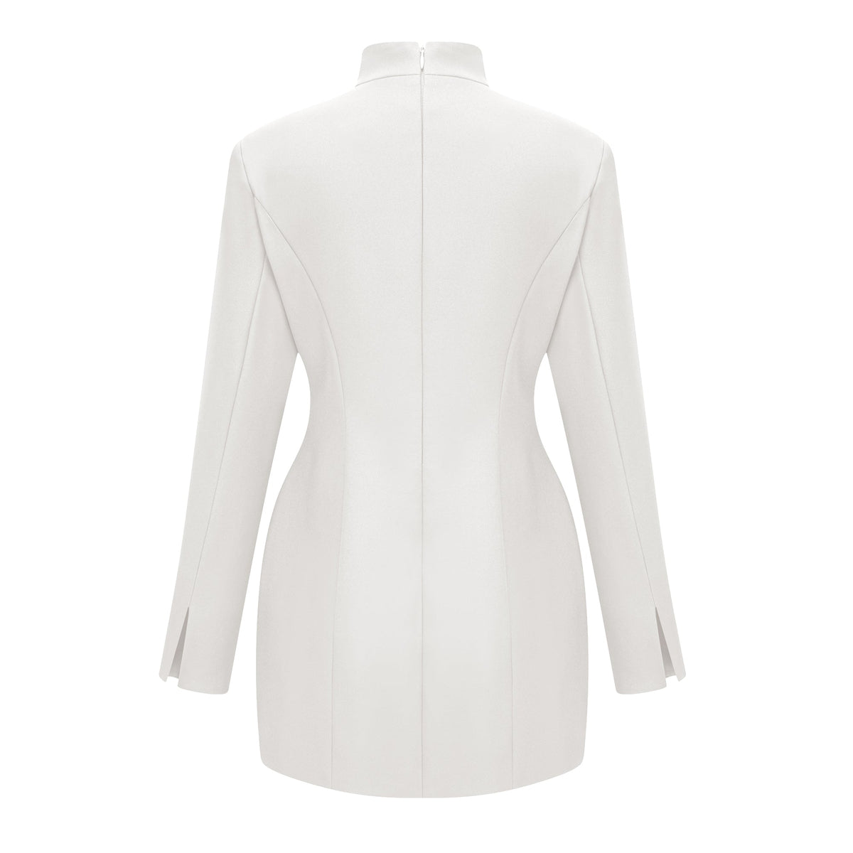 Valeria White Stand Collar Long Sleeves Mini Dress