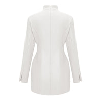 Valeria White Stand Collar Long Sleeves Mini Dress