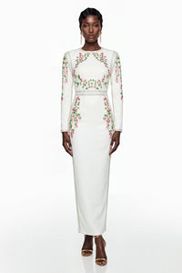 Vanessa White Floral Maxi Dress with Side Slit