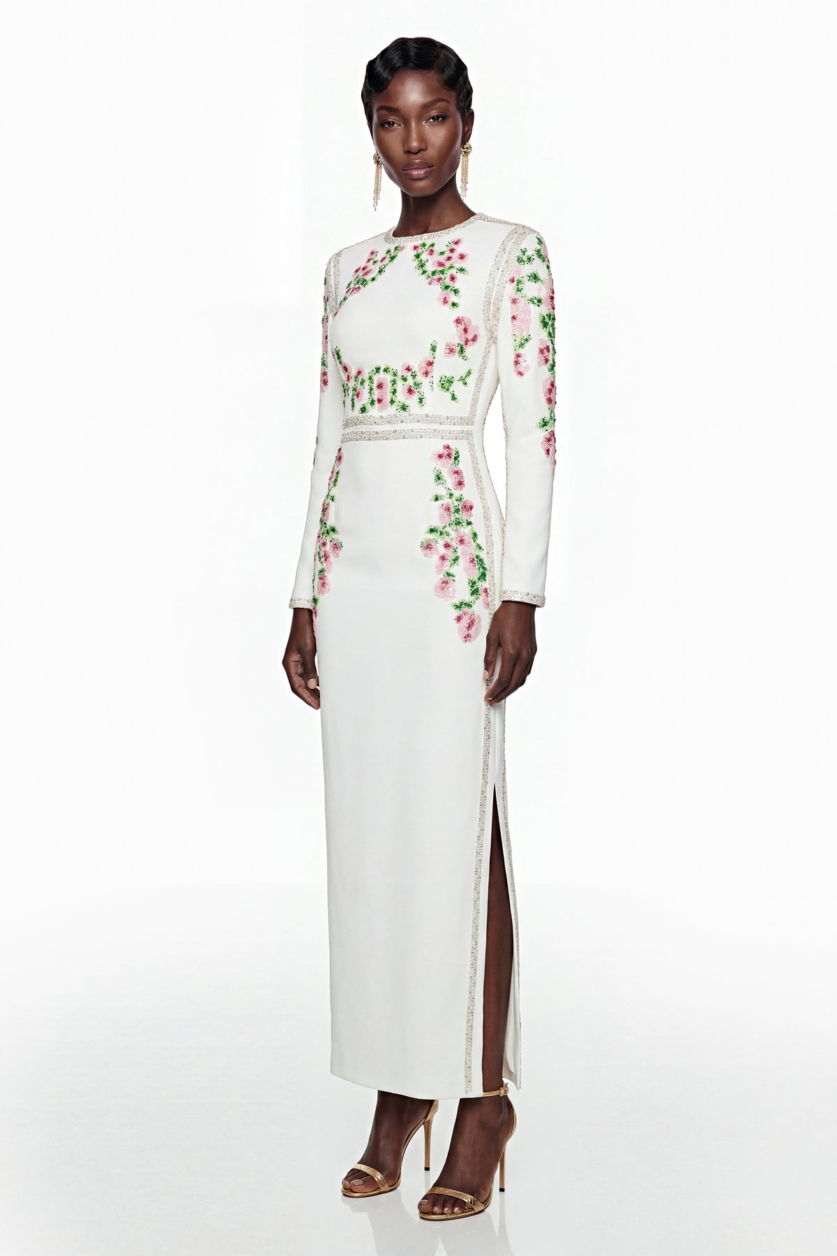 Vanessa White Floral Maxi Dress with Side Slit