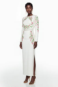 Vanessa White Floral Maxi Dress with Side Slit