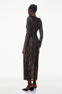 Vesna Black Ruffled Lace Midi Dress