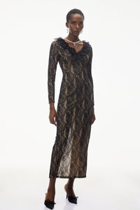 Vesna Black Ruffled Lace Midi Dress