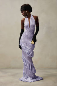 Vilhelmiina Purple Halterneck Shirred Maxi Dress