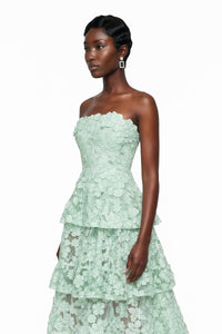 Viviana Green Tiered Midi Dress with 3D Florals