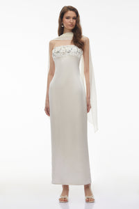 Vivienne White Off Shoulder Sequin Maxi Dress