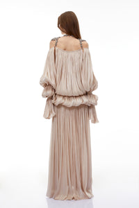 Vlasta Khaki Ruched Bubble Maxi Dress with Chain