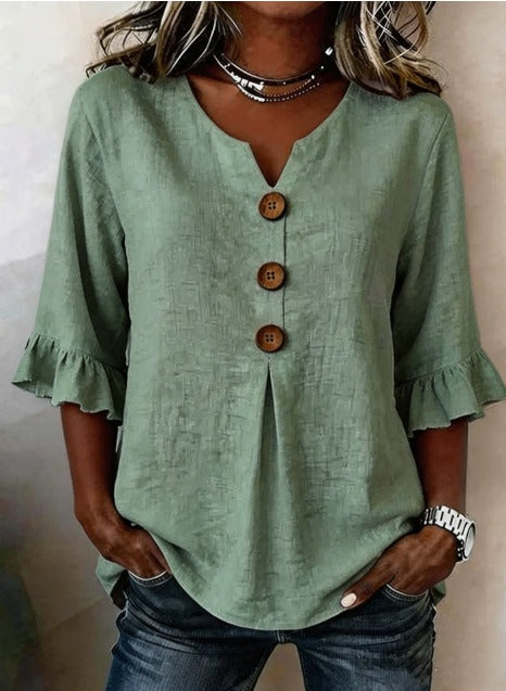 Sophia Solid Cotton Linen Blend Shirt