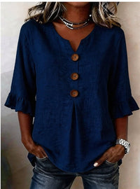 Sophia Solid Cotton Linen Blend Shirt