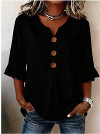 Sophia Solid Cotton Linen Blend Shirt
