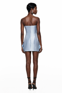 Widaad Blue Off Shoulder Mini Dress with 3D Petals