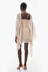 Willow Pink Asymmetrical Ruched Mesh Mini Dress
