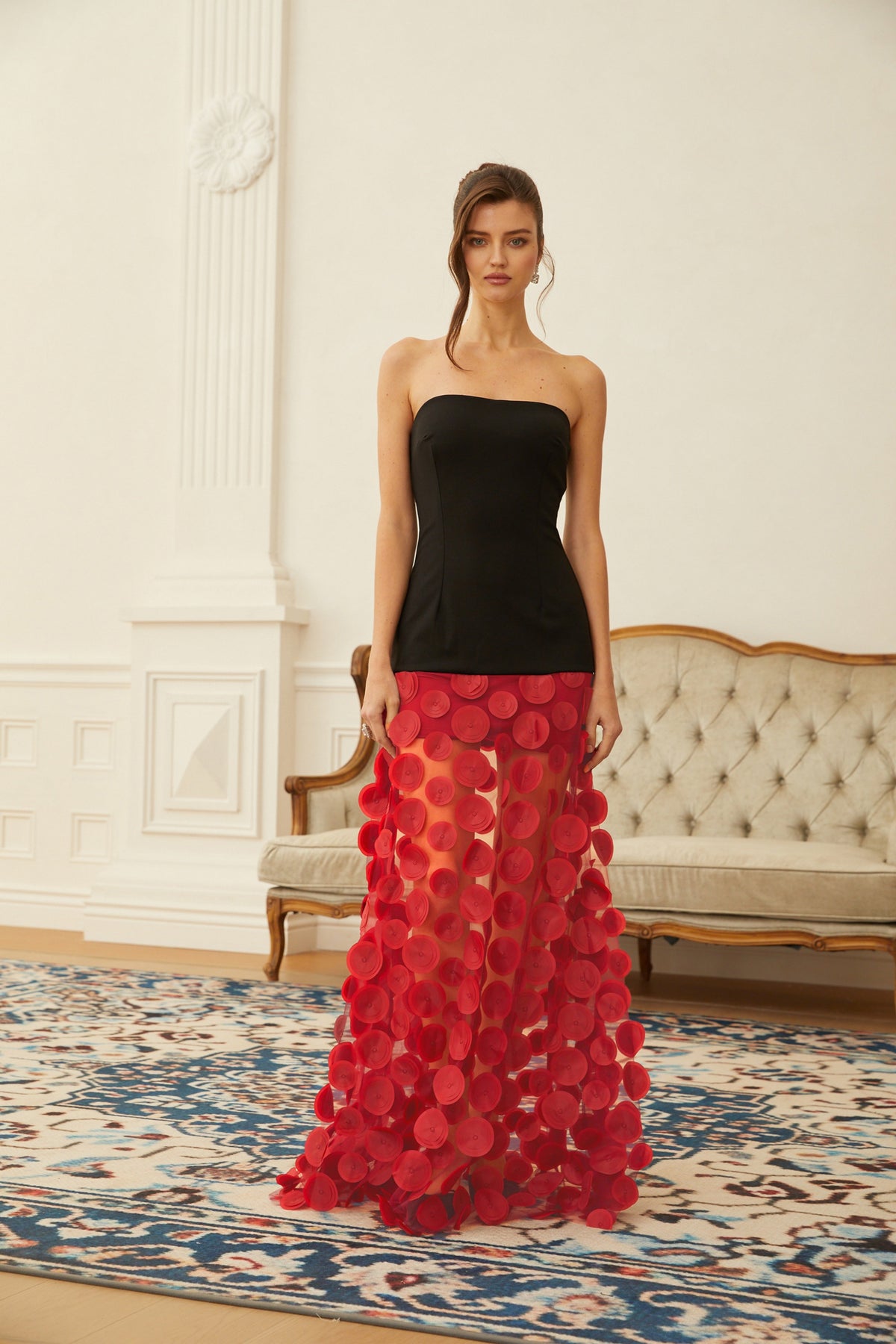 Xénia Two Tone 3D Polka Dot Maxi Dress