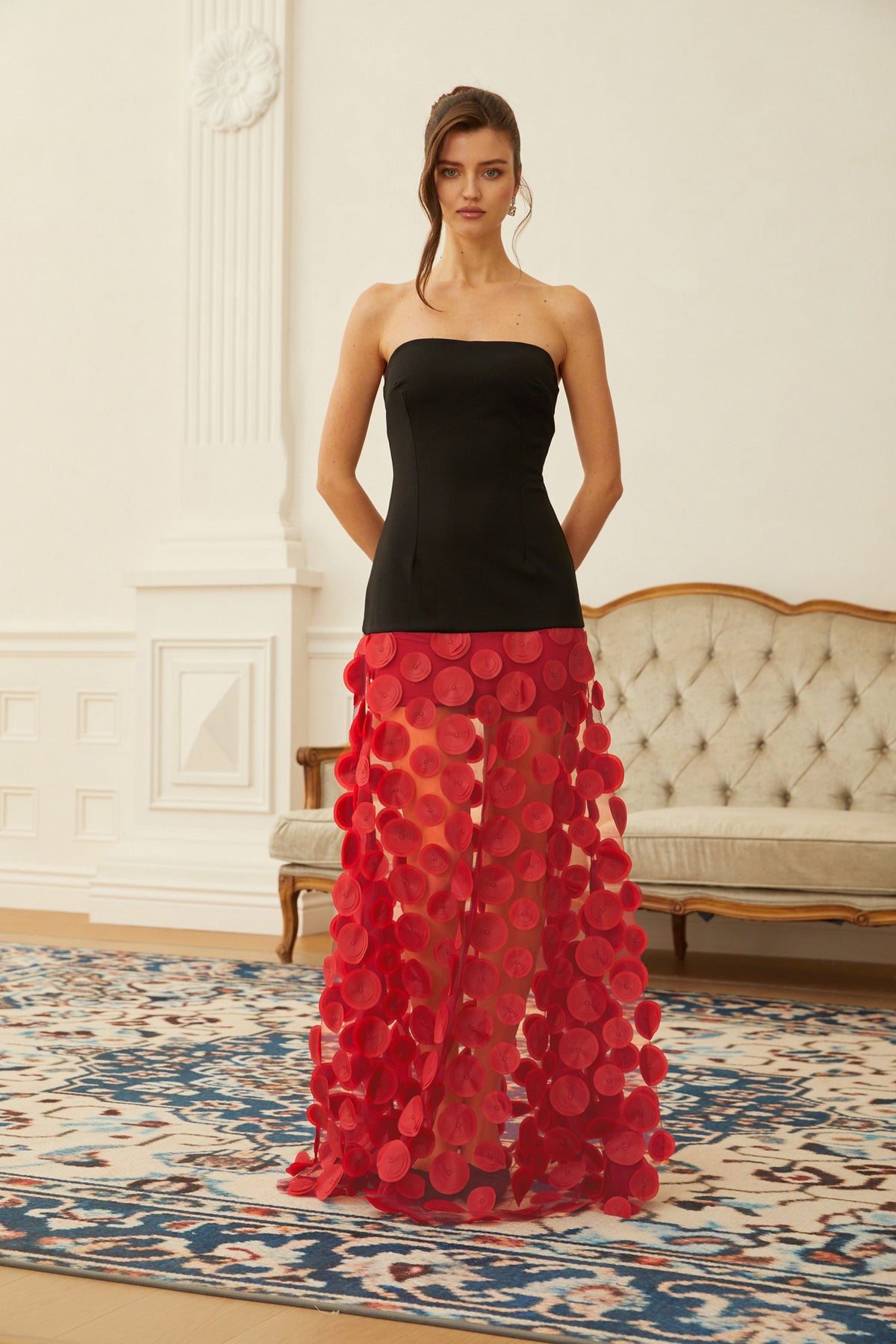 Xénia Two Tone 3D Polka Dot Maxi Dress