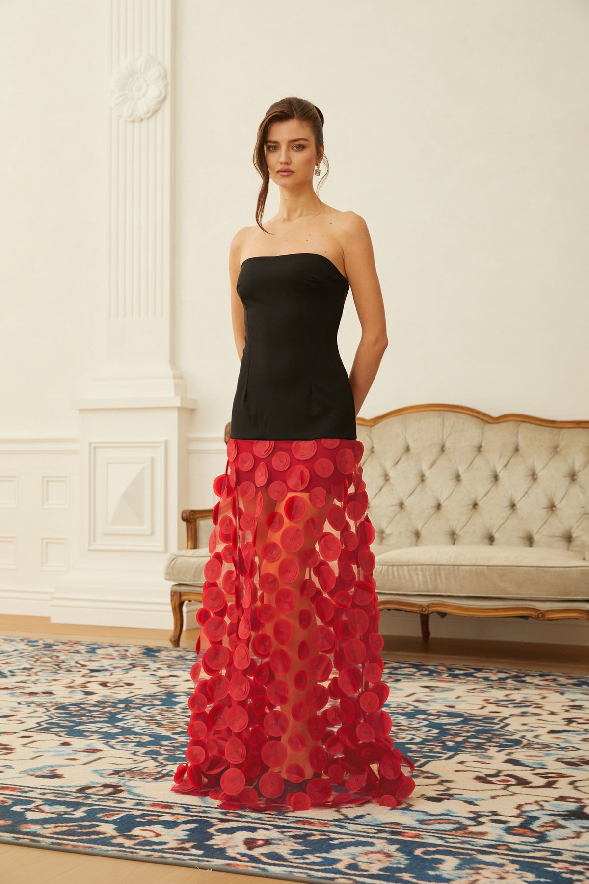 Xénia Two Tone 3D Polka Dot Maxi Dress