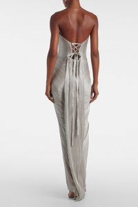 Xrystyna Silver Metallic Ruched Maxi Dress