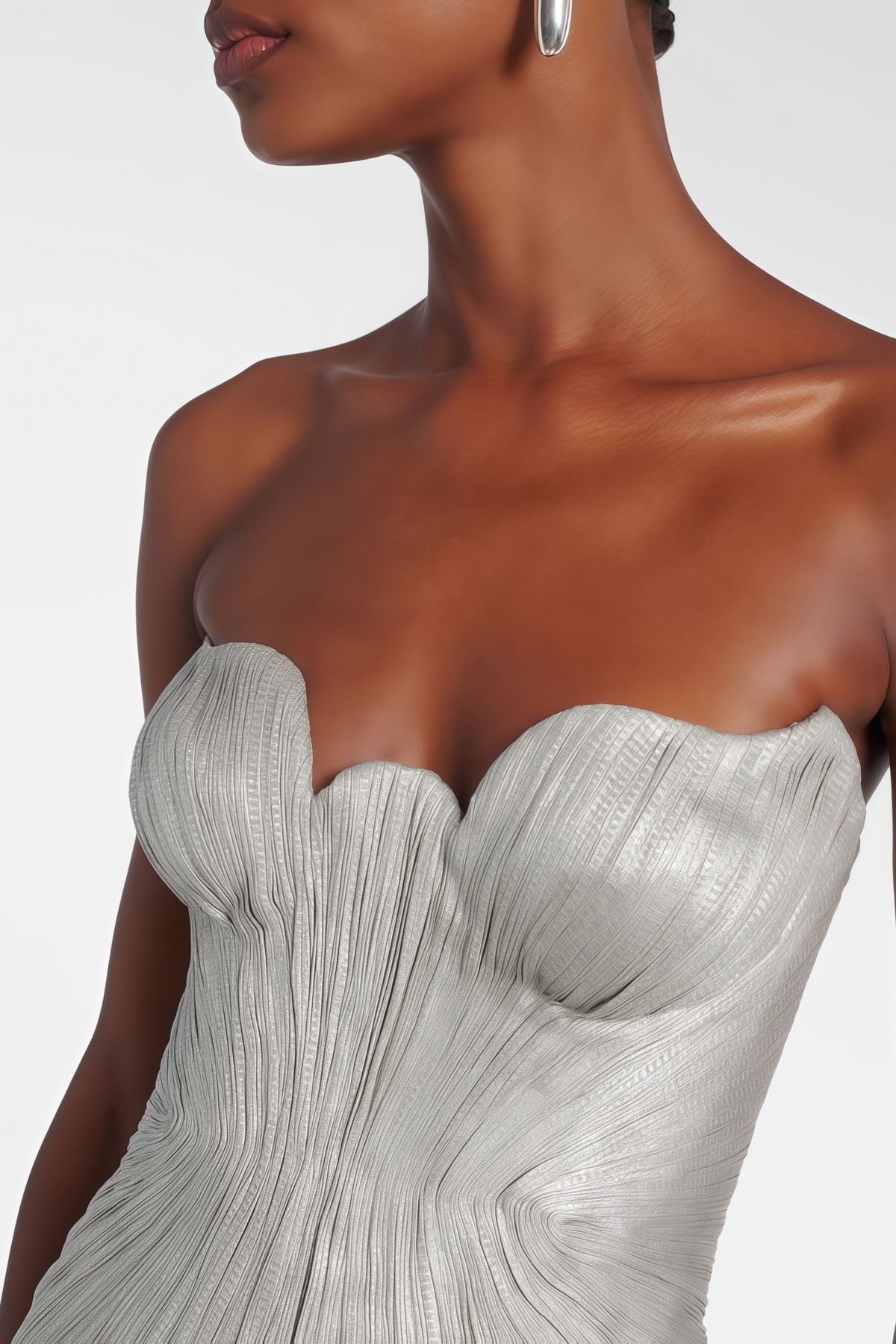 Xrystyna Silver Metallic Ruched Maxi Dress