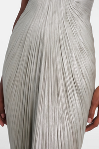 Xrystyna Silver Metallic Ruched Maxi Dress