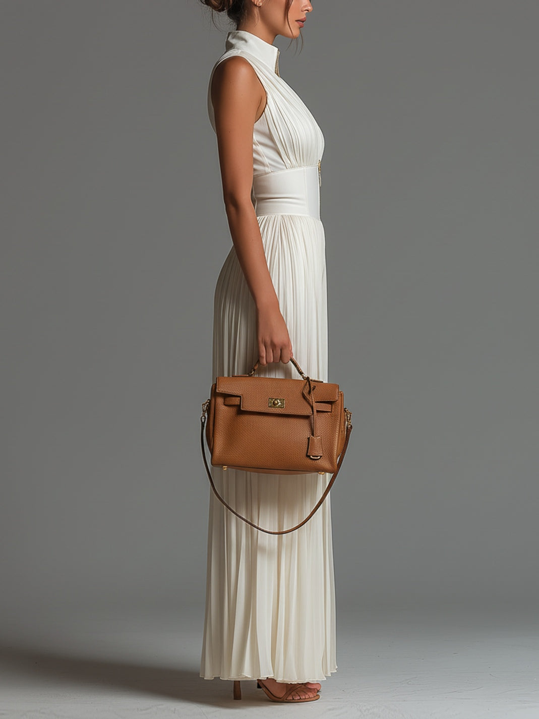 White Sleeveless Pleated Dress