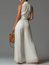 Zsófia Jumpsuit – White Pleated Chiffon
