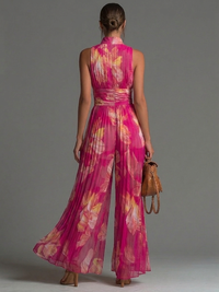 Sófia Jumpsuit - Fuchsia Floral Pleated Chiffon