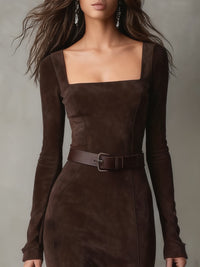 Hannah | Suede Neck Maxi Dress