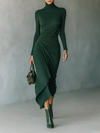 Lenora™ Asymmetrical High Neck Midi Dress