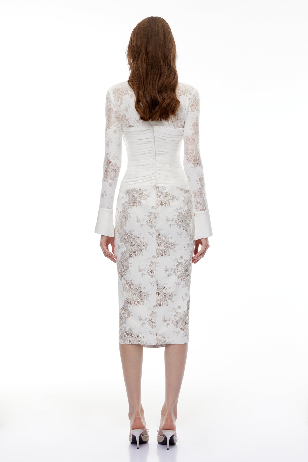 Yarden White Floral Lace Wrap Midi Dress