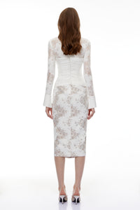 Yarden White Floral Lace Wrap Midi Dress