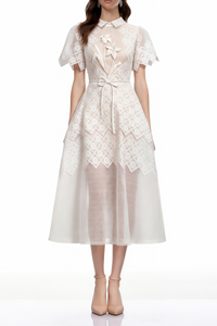 Yasmine White Floral-embroidered Midi Dress