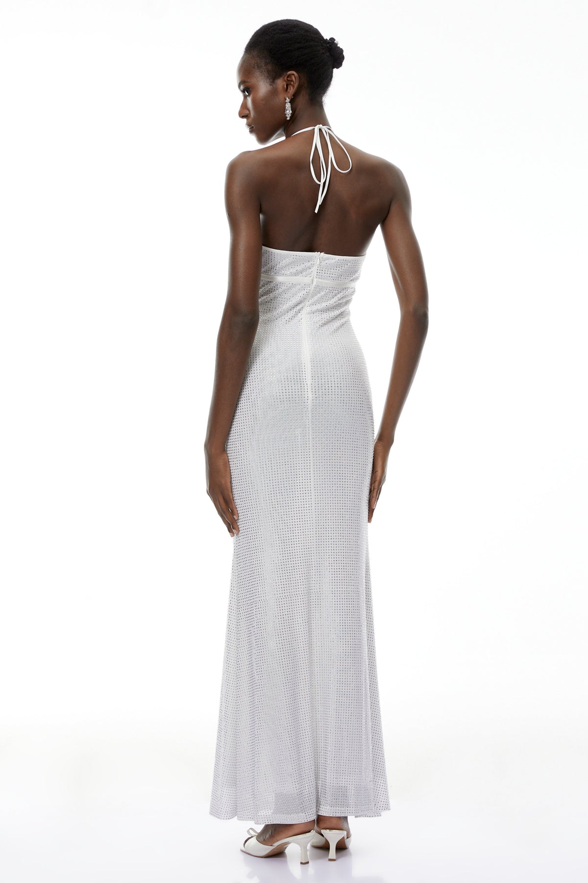 Yasmine Silver Rhinestone Embellished Maxi Dress