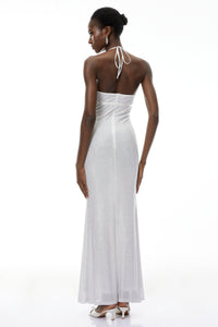 Yasmine Silver Rhinestone Embellished Maxi Dress