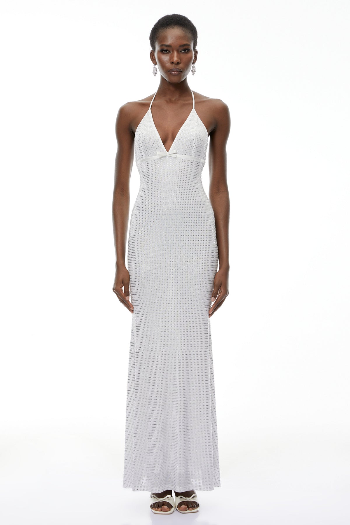 Yasmine Silver Rhinestone Embellished Maxi Dress