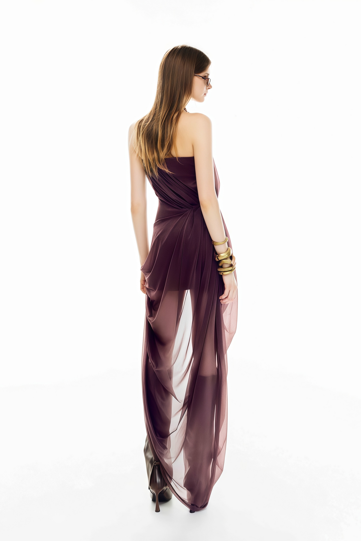 Yelyzaveta Purple Asymmetrical Maxi Dress with 3D Petals