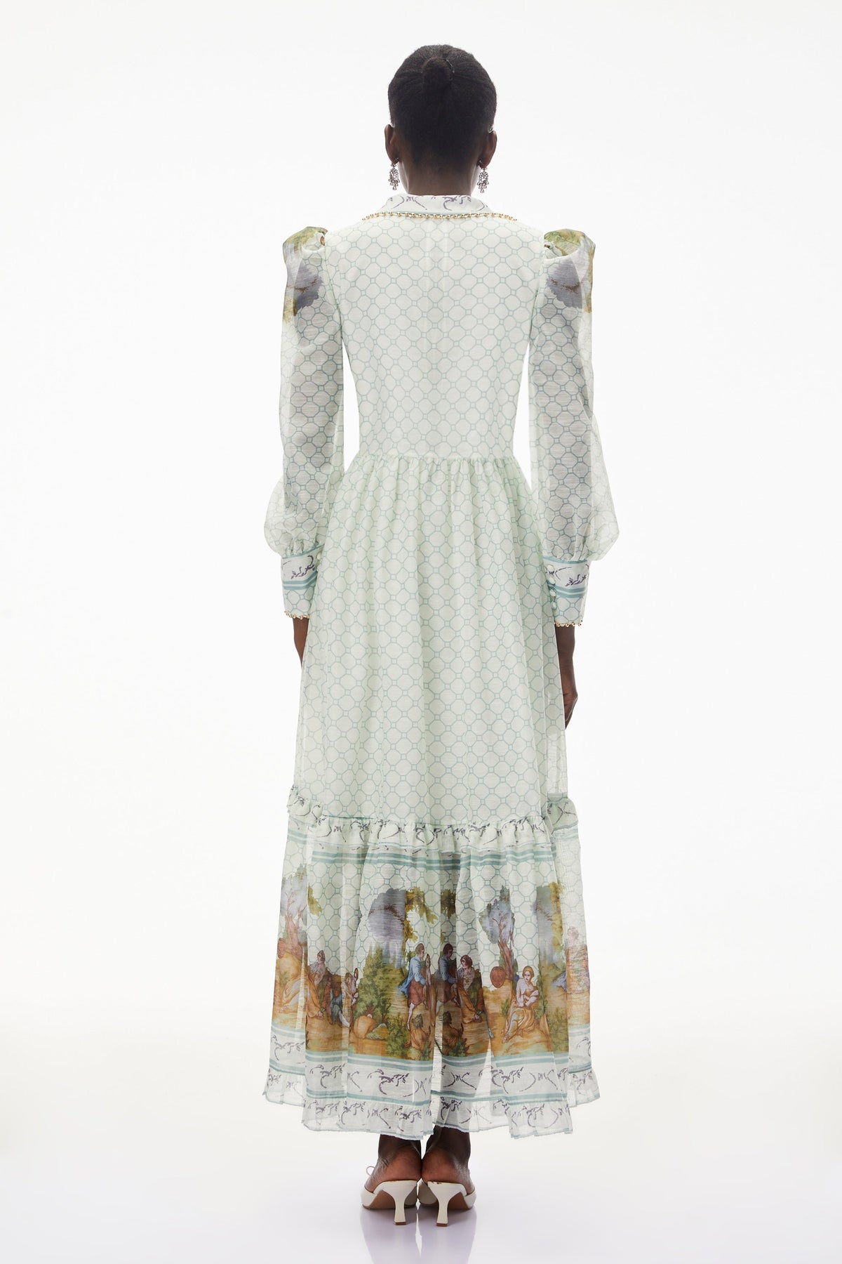 Yemaya Sage Green Plunge Neck Floral Maxi Dress