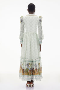 Yemaya Sage Green Plunge Neck Floral Maxi Dress