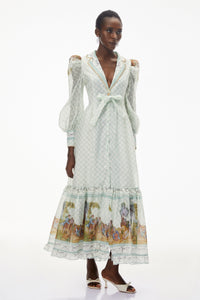 Yemaya Sage Green Plunge Neck Floral Maxi Dress