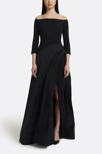 Yoliswa Black Off-Shoulder Maxi Dress with High Thigh Slit
