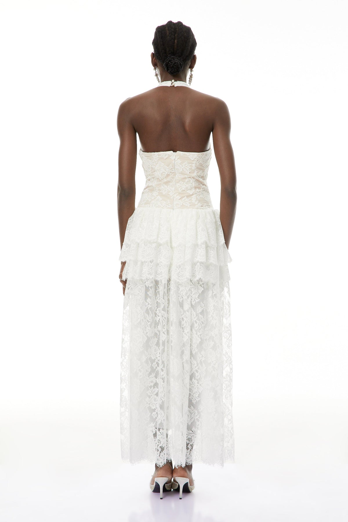 Yoliswa White Floral Appliqué Tiered Maxi Dress
