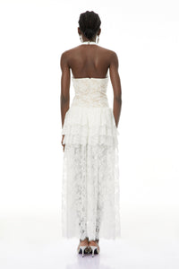 Yoliswa White Floral Appliqué Tiered Maxi Dress