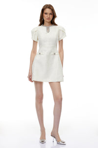 Ysolde Ivory Rhinestone Mini Dress