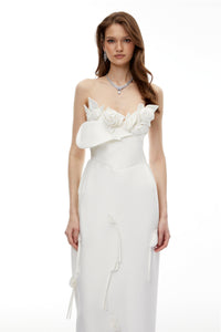 Zadie White Maxi Dress with 3D Petals