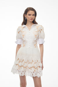 Zaria White Floral Appliqué Mini Dress with Cut-Outs