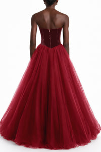 Zelna Red Ball Maxi Gown with Mesh Panels
