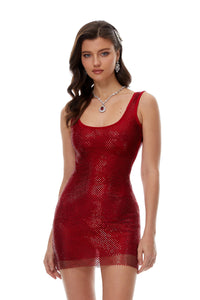Zephyra Red Rhinestone Embellished Mini Dress