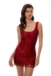 Zephyra Red Rhinestone Embellished Mini Dress